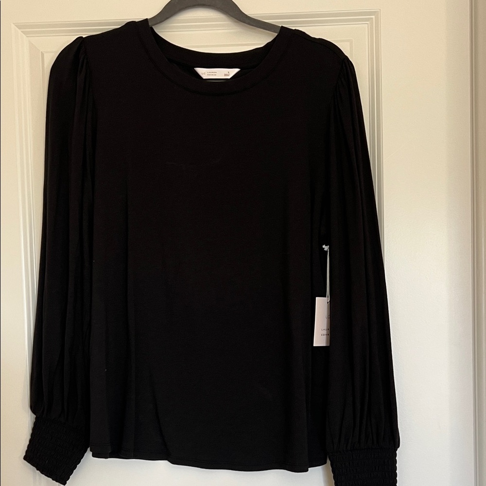 LC Lauren Conrad Elegant Black Blouse with Puff Sleeves